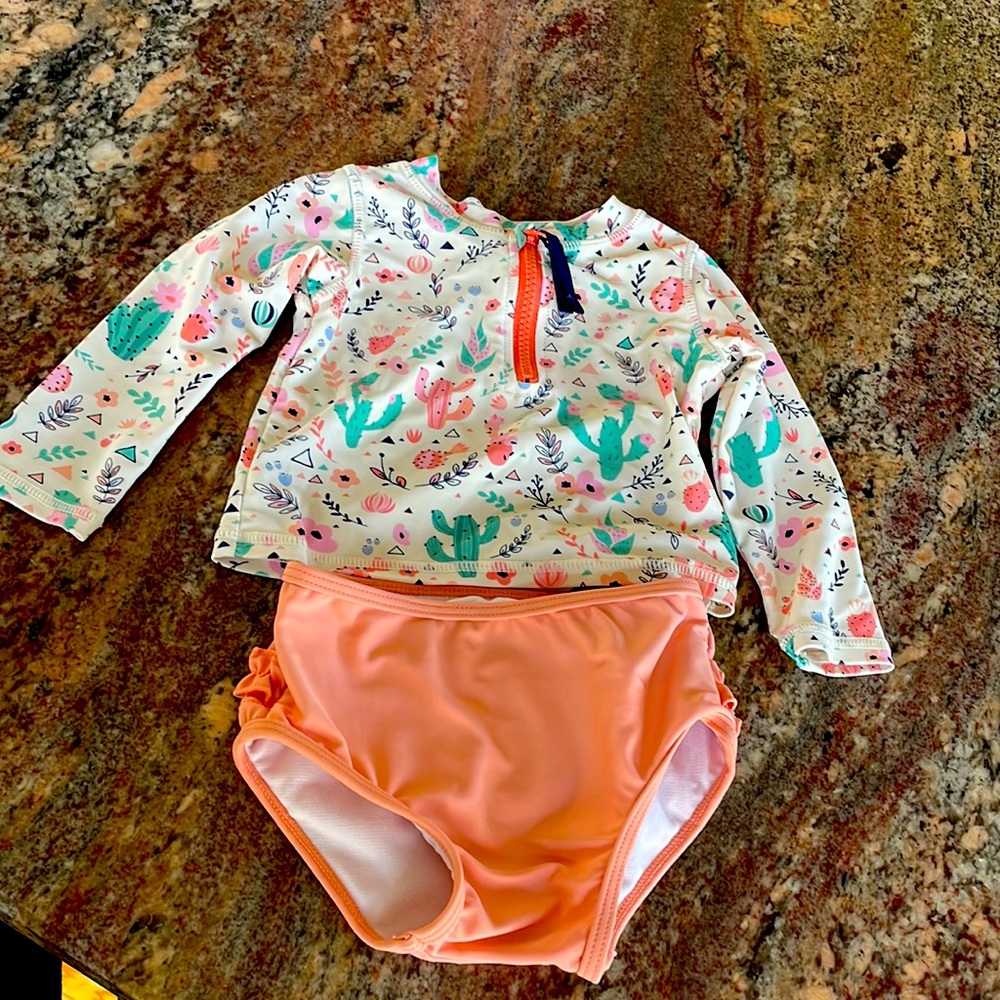 Ruffle Butts Long Sleeve Zipper Rash Guard 2-Piece